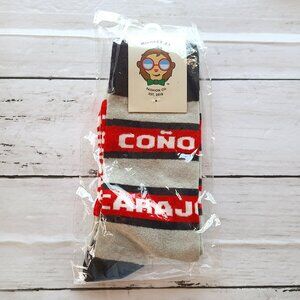 Grey & Red Crew Socks w/ Bold Spanish Text "COÑO" & "CARAJO" by Monkey 23